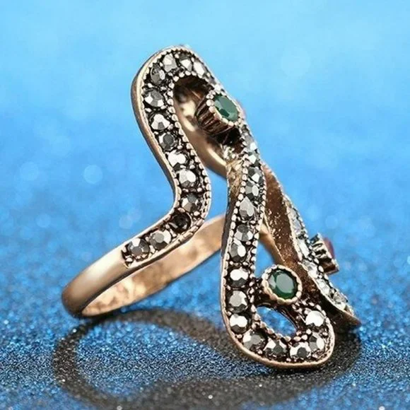 Unique Ethnic Filled Resin Antique Gold Ring - Picture 2 of 10